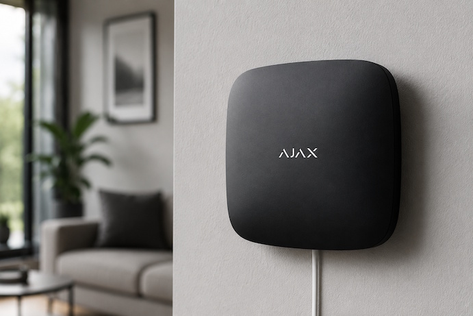Ajax Hub 2 Plus security system control panel installed on wall in Ottawa