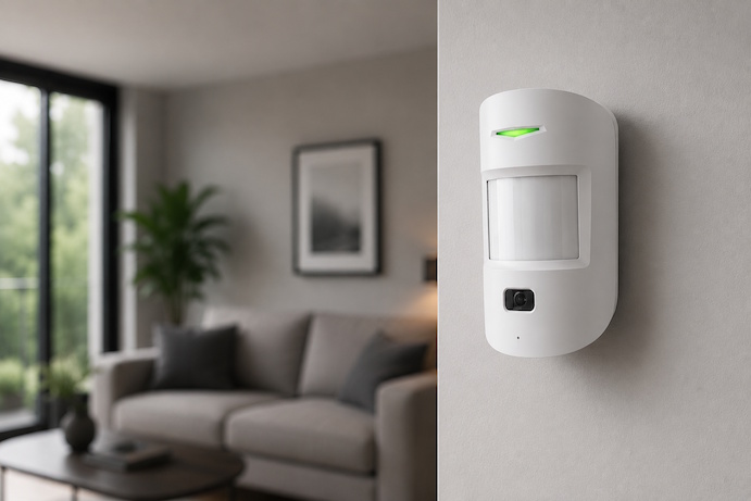 Ajax MotionProtect Jeweller wireless motion detector installed on wall in Ottawa office